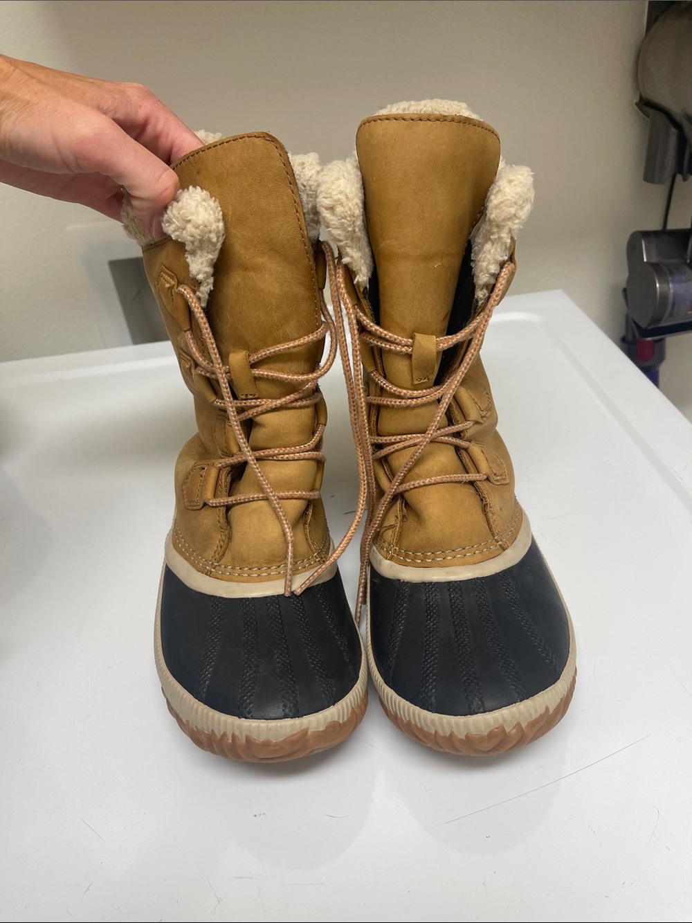 Sorel Tan and Black Lace-Up Winter Boots